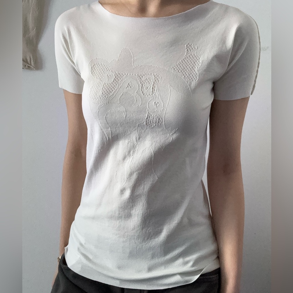 Prada Cream Nylon Mesh Short Sleeve T-Shirt